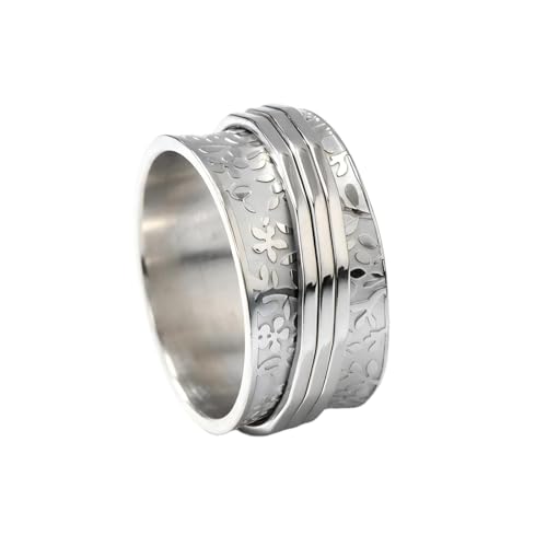 Stainless Steel Rings for Men Women, Vintage Chunky Silver Spinner Ring Band for Meditation, Relaxation& Stress Relief, Retro Wide Wrap Thumb Finger Midi Rings, Statement Cool Punk Band Ring Jewelry - color: R08Color3