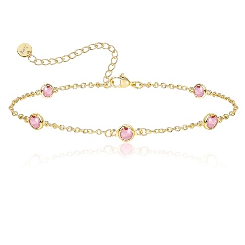 Birthstone Bracelet for Women 14K Gold Plated Dainty Link Bracelet Trendy Non Tarnish Trendy Chain Bracelets Birthday Valentines Gifts Jewelry for Women Mom Daughter Wife Sister Friend - color: 10.October
