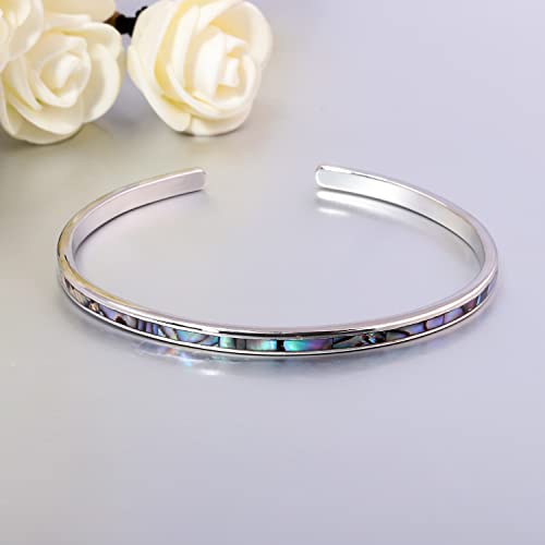 CiNily Womens Cuff Bracelet,Opal Bangle Bracelets Gold Plated Hypoallergenic Ladies Gemstone Open Cuff Bangle Bracelet - color: thin open cuff bracelet-black shell