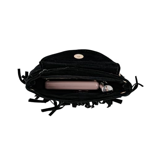 Women Leather Fringe Messenger Bag Mini Hobo Crossbody Tassel Shoulder Bags - color: Suede Black