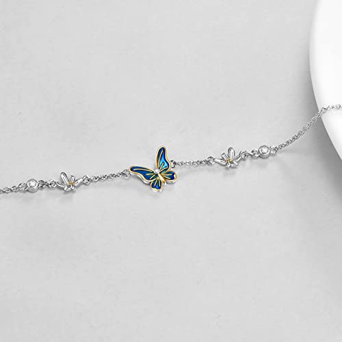 YAFEINI Ankle Bracelets for Women Sterling Silver Mermaid Turtle Ladybug Butterfly Moon Star Pineapple Anklet Link Chain Anklets Jewelry Gifts for Women - style: Butterfly anklet