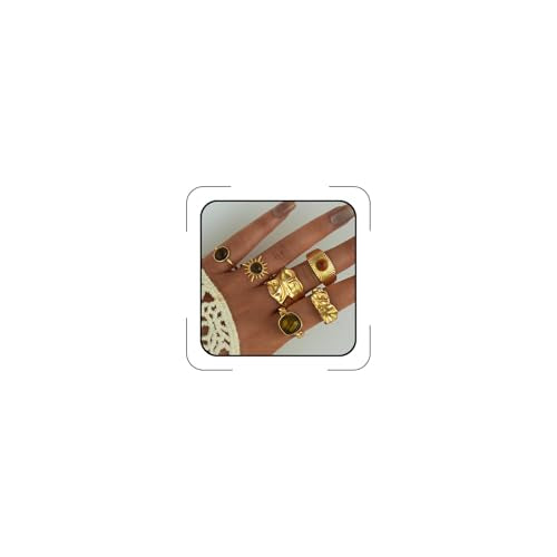 Chunky Gold Rings Set for Women Stackable Statement Ring Sets Non Tarnish Adjustable Open Knuckle Rings Irregular Gold Jewelry Set Trendy Prom Outfits Accessories - color: gold2