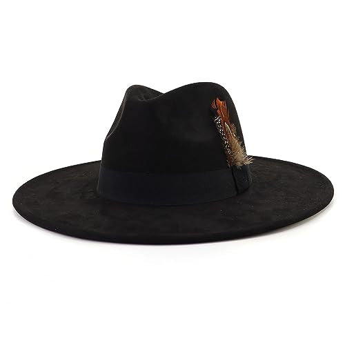 LIDHAY Big Wide Brim Fedora Hats for Women Men Western Suede Hat Panama Hat Outdoor Hats - color: Black
