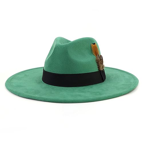 LIDHAY Big Wide Brim Fedora Hats for Women Men Western Suede Hat Panama Hat Outdoor Hats - color: Green