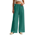 JiXiang Women's Palazzo Pants Wide Leg Boho High Waisted Side Drawstring Lounge Trousers Flowy Casual Loose Lightweight Pants - color: 1-green, size: XX-Large