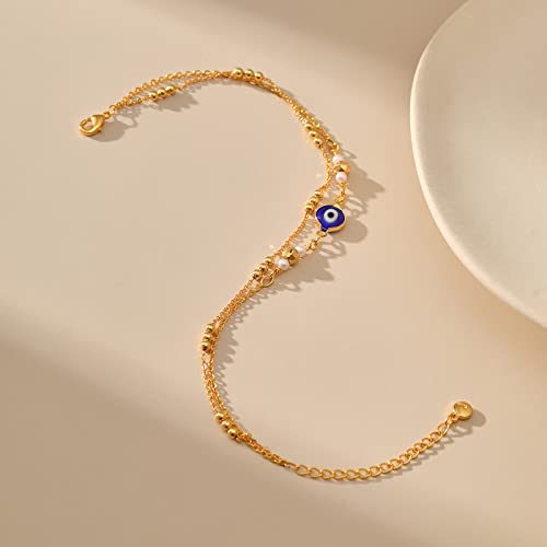 Yumikoo 18k Gold Plated Anklet Ankle Bracelets for Women - style: Evil Eye Layered