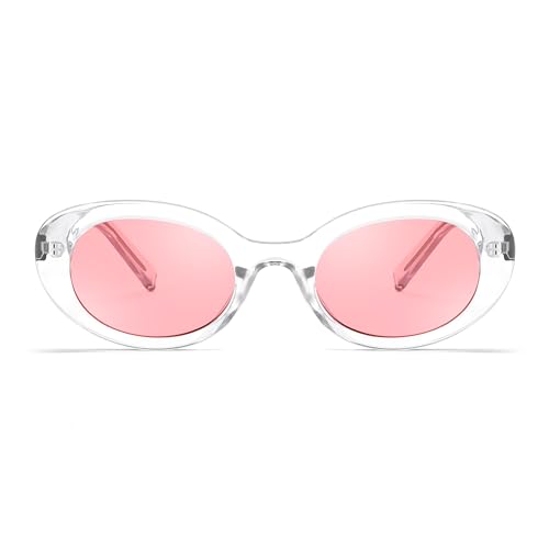 FEISEDY Sunglasses Womens, Retro Oval Cateye Sun Glasses Men, Small 90s Style B4128 - color: Pink