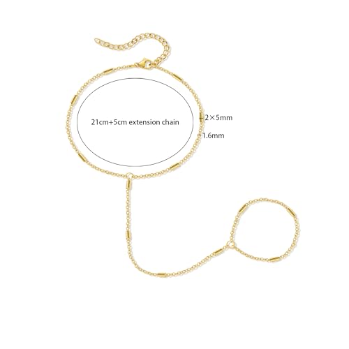 Hand Chain Bracelet Stainless Steel Finger Ring Bracelet Adjustable Gold Plated Hand Chain CZ Stackable Boho Minimalist Jewelry for Women - color: Steel Hand Chain Bracelet AN142W