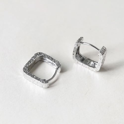 Small Hoop Earrings for Women Glitter Hoops Gold Plated with 925 Sterling Silver Post - style: Silver-square