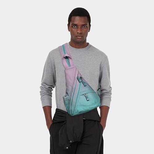 KL928 Canvas Sling Bag - Small Crossbody Backpack Shoulder Casual Daypack Rucksack for Men Women - color: Medium-violet+grayishblue