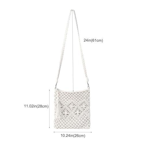 Eiyye Handmade Crochet Purse Boho Cotton Rope Crossbody Shoulder Bag with Tassel Casual Bag for Women - color: Off White-vertical