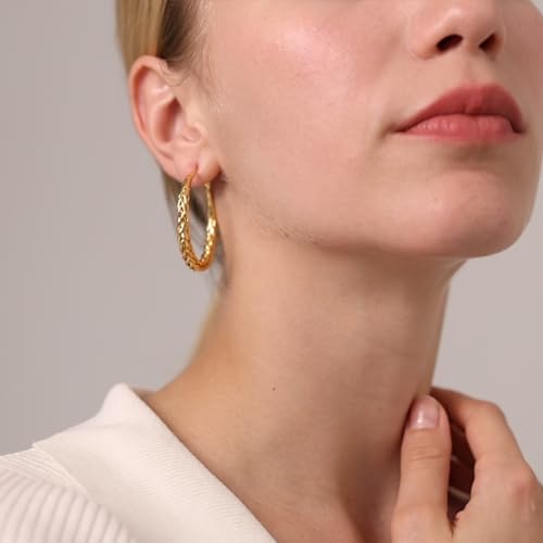 Senteria Silver Hoop Earrings for Women Hypoallergenic 925 Sterling Silver Post Hoop Earrings Lightweight Large Hoops Earring Thick Twisted Silver Hoops 30/40/50MM - color: 40MM Gold