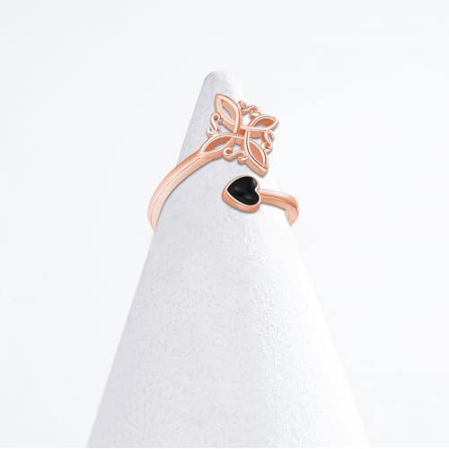 Witches Knot Ring 925 Sterling Silver Adjustable Black Onyx/Turquoise Gravel/Moss Agate/Turquoise/Moonstone Witch Ring Celtic Knot Amulet Wiccan Pagan Protection Jewelry Gifts for Women - style: Black Onyx Rose Gold