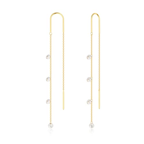 Pearl Earrings for Women, Gold Plated Huggie Hoop Drop Earrings | Hypoallergenic pearl hoop earrings designed for multiple piercings, cartilage styling and everyday wear - style: 3mm gold cz dangel earrings