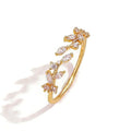 Gold Rings Non Tarnish Silver Adjustable Rings for Women Cubic Zirconia Leaf Ring Dainty Silver Stackable Ring for Women - style: gold