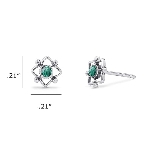Boma Jewelry Sterling Silver Flower Shaped Dot Stud Earring - color: Malachite