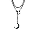Slip Chain Necklaces for Women Stainless Steel Bar Pendant Choker Necklace Boho Handmade Long Lariat Necklace Silver Statement Punk Rock Collar Jewelry - style: layered black moon