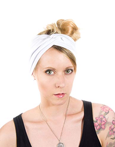 Twist Headband Extra Wide Scrunch Turban (White) - color: White