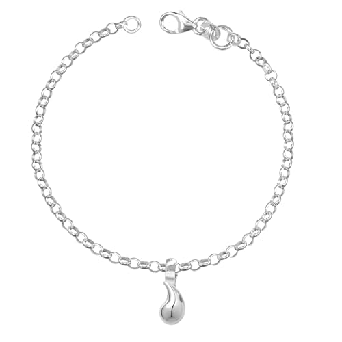 LeCalla 925 Sterling Silver Bracelets for Women | Women’s Link Bracelets | Italian Bead Ball Chain Bracelet | Mother's Day Birthday Anniversary Fashion Jewelry Gift for Women - color: Rolo Link Teardrop