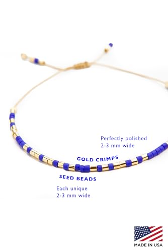 NAZ COLLECTION – Dainty Seed Bead Bracelet, Handmade Multicolor Bohemian Stackable Beaded Bracelets, Colorful Beach Surfer Boho Bracelets, Adjustable Charm String, Summer Jewelry for Women, ADULT Bracelets - color: Blue