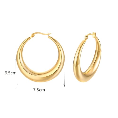 Chunky Gold Large Hoop Earrings for Women, Dainty 14K Gold Big Circle Round Statement Earrings Silver Trendy Thick Hoops Ear Jewelry for Anniversary - color: Gold
