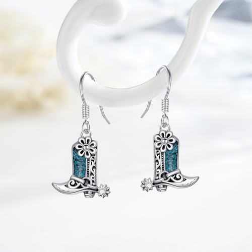 Western Earrings for Women 925 Sterling Silver Turquoise Western Country Dangle Drop Earrings Country Jewelry Gifts for Cowgirl Cowboy - style: Cowboy Boot-A
