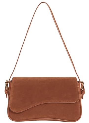 Women's Shoulder Bag Suede Handbag Underarm Purse Tote Bag Brown Suede Purse Y2K Crossbody Bag with Removable Strap - color: Brown