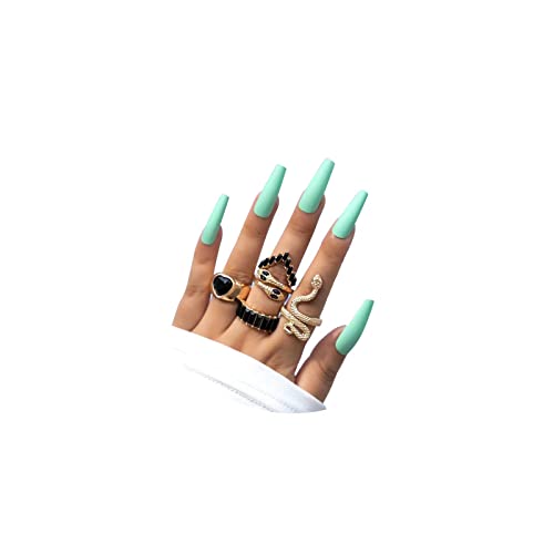 CSIYANJRY99 Silver & Gold Snake Rings Set - Vintage Punk Serpent & Gothic Knuckle Rings - Boho Stackable Cobra Finger Ring Jewelry - color: D-black