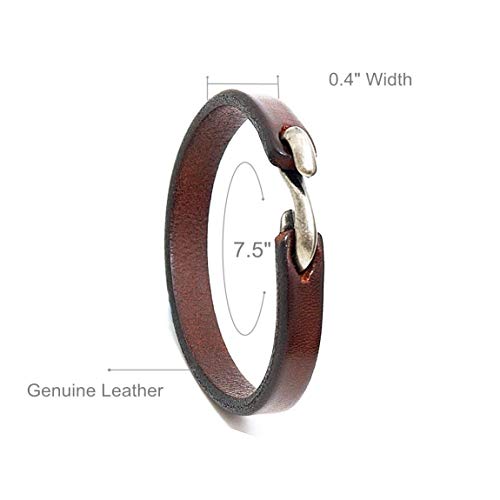 Mens Genuine Leather Bracelet - Handmade Adjustable Leather Cuff Bracelet punk Style leather wrap Wristband for Men - color: S-Hook Brown