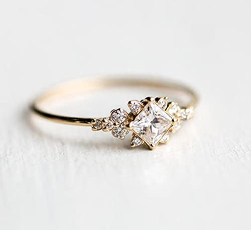 Vintage Ring Gold Engagement Ring Diamond Wedding Ring 14k Gold Milgrain Band for Women (6) - size: 6