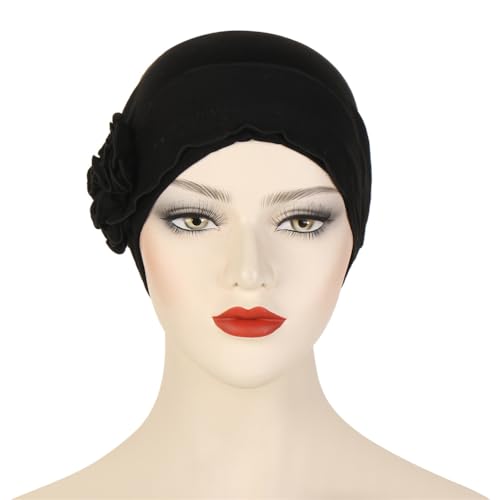 Headwrap Turbans for Women - Twist Soft Floral Solid Caps Pre Tied Chemo Beanies Headwear Hat for Cancer - color: Black