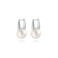 925 Sterling Silver Hoop Handpicked AAA+ Quality 7.5-8mm White Freshwater Cultured Pearl Dangle Drop Earrings Jewelry for Women - color: 7. Silver Plated Barrel