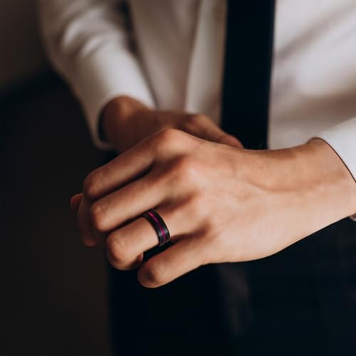 King Will Mens Tungsten Rings for Men Two Tone Grooved Mens Wedding Band Cool - color: Pink