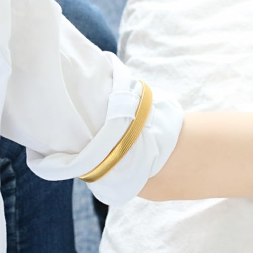 2pcs Chunky Metal Spring Bracelet for Men Shirt Sleeve Wristband Arm Band Elastic Armband Coil Stackable Snake Chain Bracelet Simple Fashion Jewelry - color: Gold