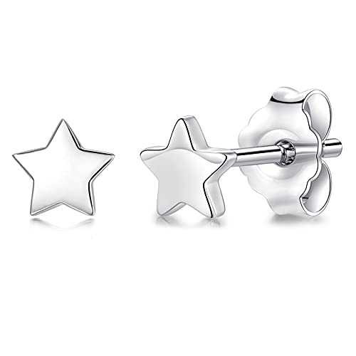 3 Pairs 925 Sterling Silver Star Stud Earrings for Women,Tiny Simple Geometric Stud Earrings Set Small Hypoallergenic Cartilage Tragus Ear Jewellery for Men (3/4/5mm) - color: 03 Silver-1 Pairs-5mm