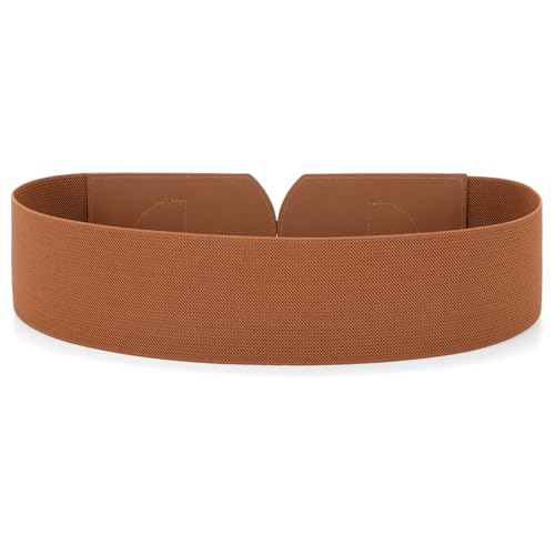 Wide Belts for Women Fashion Elastic Belt for Dresses Vintage Waist Belt Ladies Stretchy Belt Gold Buckle - color: Brown(gold), size: Fit Waist Size 35"-39"