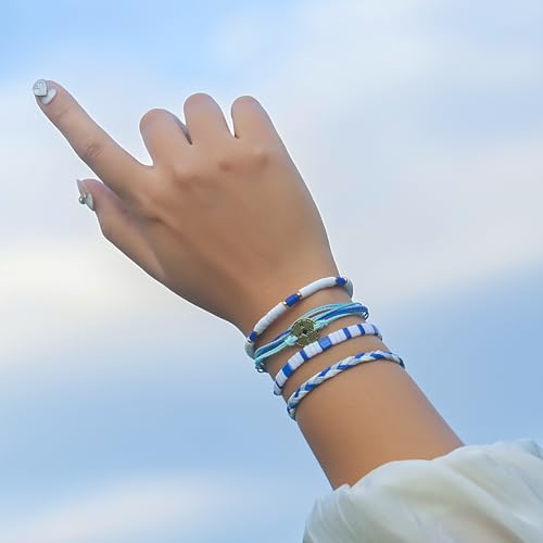 FANCY SHINY Boho Nautical Compass String Bracelets Beaded Clay Beads Bracelet Stackable Friendship Bracelets Summer Beach Outfits for Women Girls - color: Royal Blue