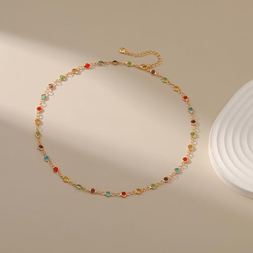 Beaded Choker Necklaces for Women 18k Gold Plated Dainty Gold Choker Necklaces for Women - style: round cz choker