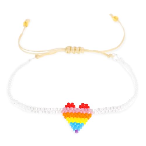 Rainbow Beaded String Braided Bracelets for Women, Summer Boho Handmade Adjustable Beach Waterproof Jewelry Gift - color: Rainbow