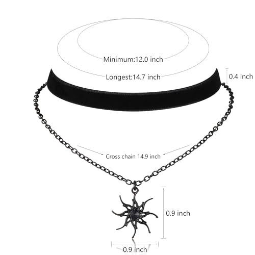 Gothic Choker, Choker Necklace for Women, Black Velvet Choker, Layered Necklace, Goth Jewelry for Women - style: Black Sun