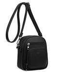 FADEON Small Purses for Women Crossbody Bags, Designer PU Leather Mini Cross Body Purse Travel Shoulder Bag Card Slots - color: Pure Black Retro Style