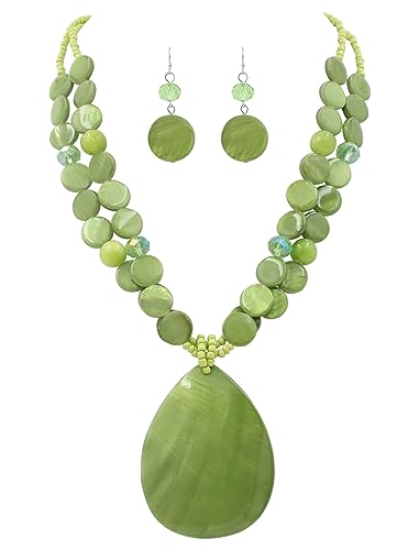 Big Teardrop Pendant Necklaces for Women Colorful Beaded Necklaces Statement Set for Holiday. - color: Green