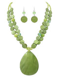 Big Teardrop Pendant Necklaces for Women Colorful Beaded Necklaces Statement Set for Holiday. - color: Green