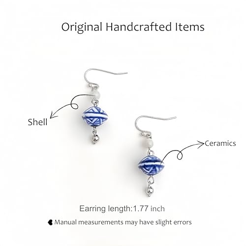 Boho Earrings for Women Natural Stone Beaded Handmade Vintage Dangle Earrings Bohemian Lightweight Hypoallergenic Jewelry for Dailywear Festival Occasions - color: Blue and white porcelain