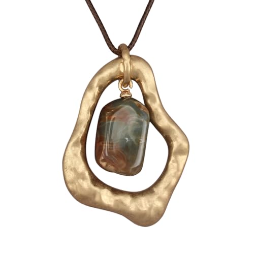 GelConnie Leather Necklaces Turquoise Long Boho Necklaces for Women Brown Chunky Circle Pendant Chocker Necklace Gold Sweater Necklace - style: Large Stone Pendant