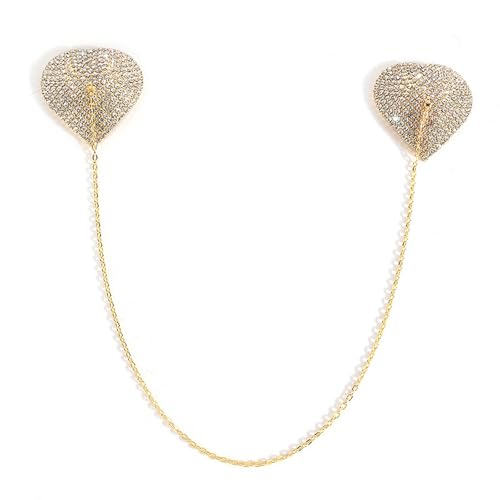 Rhinestone Heart Nipple Pasties Jewelry Sexy Festival Rave Nipple Cover Stickers Body Chain Crystal Nipple Bra Body Chain Jewelry for Women - color: Gold