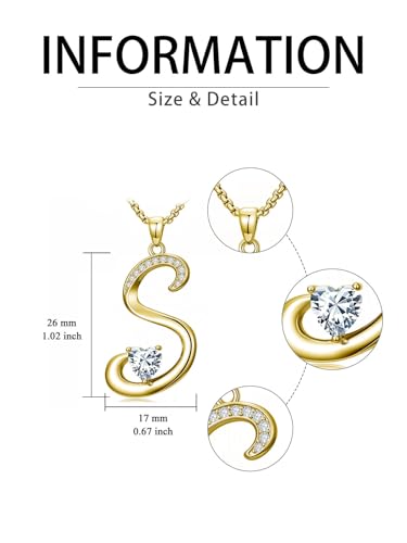 Birthday Gifts for Women 18k Gold Initial Necklaces for Women Simple Alphabets Letters with Birthstone Pendants Name Jewelry Anniversary Wedding Gifts for Sister Daughter Her (with Gift Box) - color: 04-Apr-5A White CZ, style: Letter S