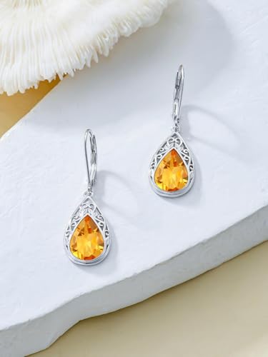 POIUY Gifts for Women Hypoallergenic Teardrop Filigree Birthstone Leverback Dangle Earrings 18K White Gold Fashion Jewelry Anniversary Wedding Birthday Gifts for Women Daughter Sister Girlfriend Wife - style: 11-November Birthstone Earrings