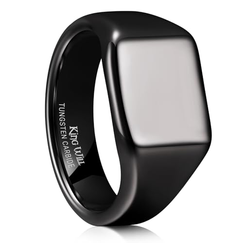 King Will Men's Tungsten Signet Rings Thumb Pinky Biker Band Ring For Men High Polished Plain Wedding Statement Ring Comfort Fit Size 7-12 - color: Black