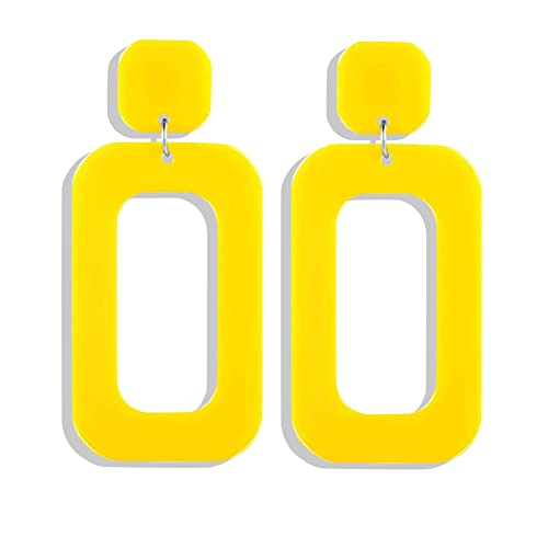 ANXIN STORE Boho Minimalist Multicolor Acrylic Geometric Square Hollow Pendant Neon Nightclub Earrings Vintage 80s 90s Party Accessories Womens - color: yellow hollow earrings